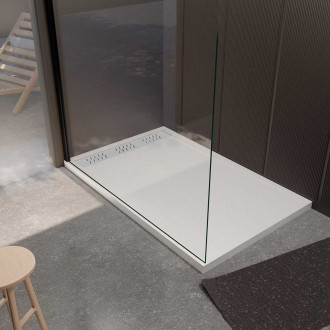 Receveur blanc effet granite en résine epoxy 90x140x3 cm + grille linéaire blanche Aurlane - PACR297