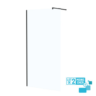 Lot de 2 parois de douche 100x195 cm en verre trempé 5 mm - profilés et bras noirs Aurlane - PACF472