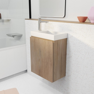 Meuble lave mains décor bois 40x50x22 cm avec vasque en smc blanche - elementary Aurlane - LAV957