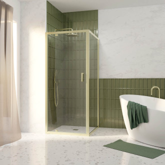 Pack porte de douche pivotante 90x200cm et retour 90cm - profilés or doré brossé - verre 6mm Aurlane - PACF475