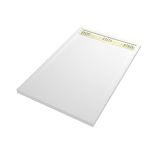 Receveur en acrylique blanc 90x140x5 cm + grilles linéaires chrome et or brossé - whiteness ii Aurlane - PACR231