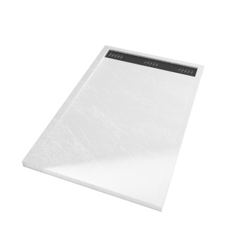 Receveur en acrylique blanc effet pierre 90x140x5 cm + grilles linéaires chrome et noire Aurlane - PACR223