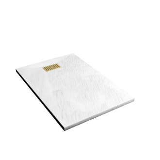Pack receveur blanc effet pierre 80x120 cm et grille décor linéaire or doré brossé - rock 2 Aurlane - PACR191