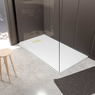 Pack receveur blanc effet pierre 80x140 cm et grille décor linéaire or doré brossé - rock 2 Aurlane - PACR235