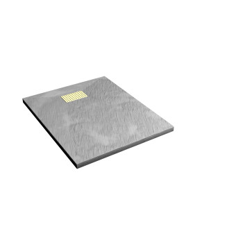 Pack receveur gris effet pierre 80x100 cm et grille décor linéaire or doré brossé - rock 2 Aurlane - PACR195