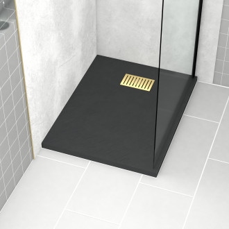 Pack receveur noir effet pierre 70x90 cm et grille décor linéaire or doré brossé - rock 2 Aurlane - PACR204
