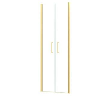 Porte de douche double battant 80x200cm - verre trempé transparent 6mm - profil or doré brossé Aurlane - FAC977
