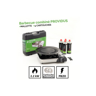 Barbecue gaz grill providus combiné piezo + 4 cartouche gaz 230g gaz butane mix baillonnette