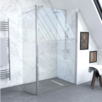 Pack paroi de douche a l’italienne - Verre transparent 6mm – paroi + Barre de fixation recoupable Aurlane - FAC435