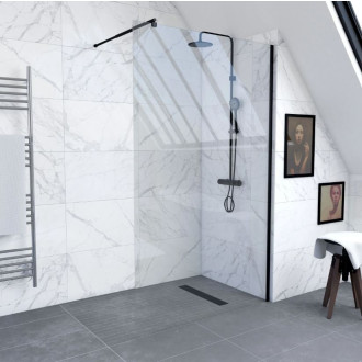 Pack paroi de douche a l’italienne transparent 140 cm profilé noir mat - 140x200 cm Aurlane - FAC430