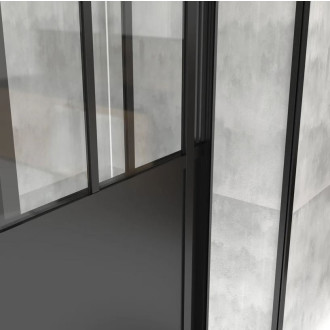 Pack Porte coulissante Noire mate type atelier et receveur à grille linéaire effet pierre - 120x90x200 cm Aurlane - PACF006