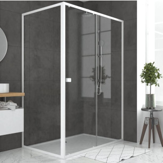 Pack porte de douche coulissante blanc 140x185cm + retour 80 verre transparent 5mm - WHITY SLIDE Aurlane - PACF028