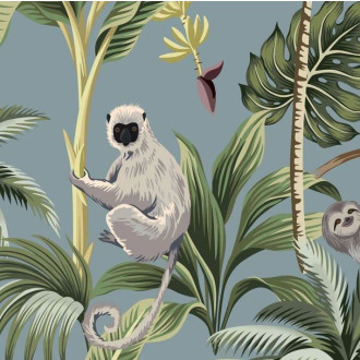 Papier peint gris singes de la jungle - JUNGLA GRIGIA++