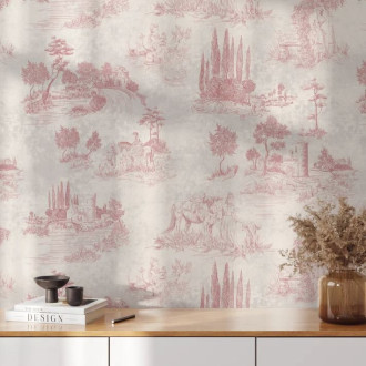 Papier peint vintage français en toile rose - VINTAGE TOILE PINK