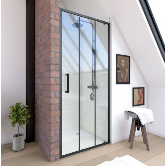 Paroi porte de douche pivotante type industriel - 80x200cm - Profilé Noir mat - Verre 6mm Aurlane - FAC595