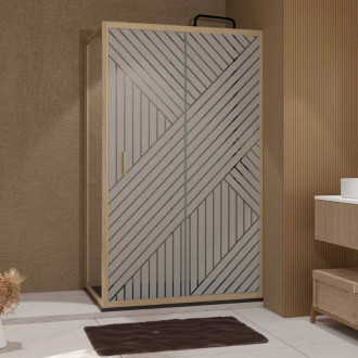 Porte de douche coulissante avec retour 120x80x200cm Style Japandi Géométrique - Cadre Effet Bois - HINATA Aurlane - PACF498