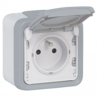 Prise de courant 2 PT+T gris saillie Legrand - Ref 069970