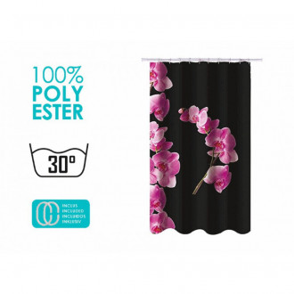 Rideau de douche noir orchidées roses lanyu black 180 x 200 polyester msv