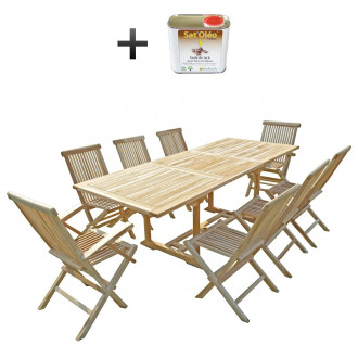 Ensemble salon de jardin en teck amara 6 chaises 2 fauteuils - bundle huile