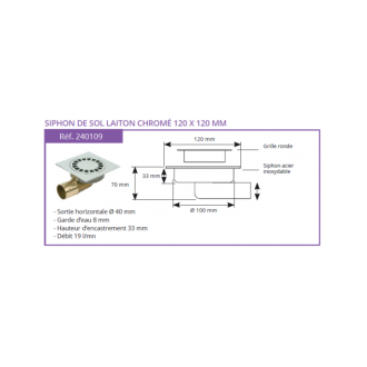 Siphon de sol en laiton chromé 120x120 - Solusec 