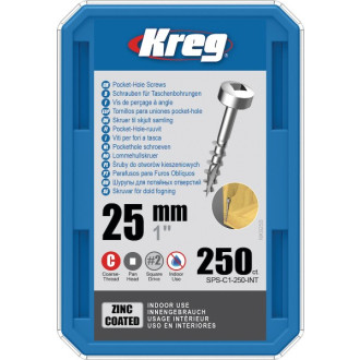 Vis à trous de poche Kreg 25 mm Revêtu de Zinc Pan-Head, Filetage épai - KREG - SPS-C1-250 Vis à trous de poche Kreg 25 mm Revêtu de Zinc Pan-Head, Filetage épai - KREG - SPS-C1-250