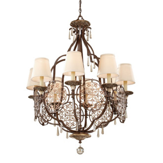 Suspension marcella, bronze oxydé et or, 8 ampoules