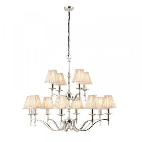 Suspension 12 ampoules stanford, nickel, abat-jour beiges