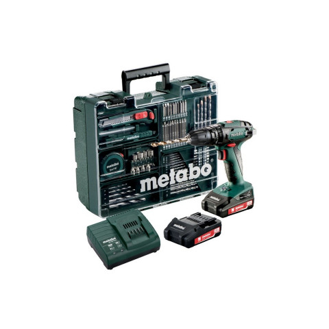 Perceuse à percussion METABO BS 18 SET - 2 Batteries 18V 2.0 Ah, chargeur + Atelier Mobile 74 accessoires - 602245870