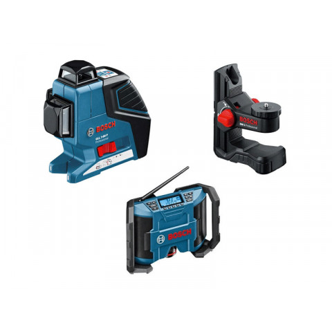 Laser 3 croix GLL 3-80 + Support BM 1 Plus + Radio GML 10.8V BOSCH 06159940BT