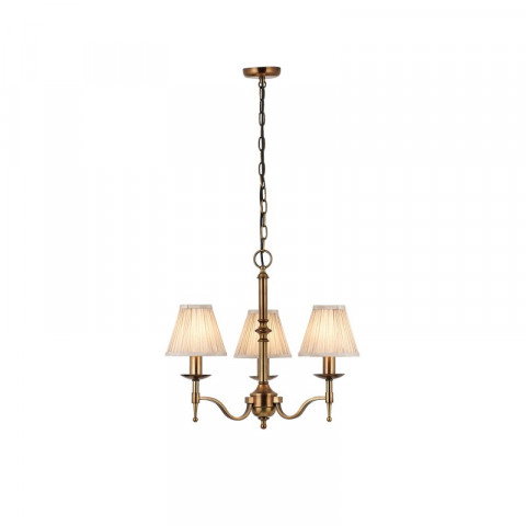Suspension 3 ampoules stanford, laiton antique, abat-jour beiges