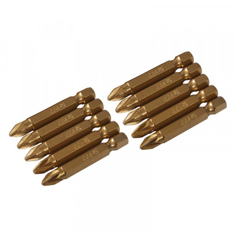 10 embouts dorés Pozidriv 50 mm - PZ2