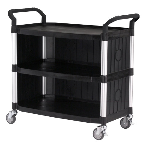 Chariot grand modèle 808LC 3, plateaux, noir, Fermé sur 3 côtés