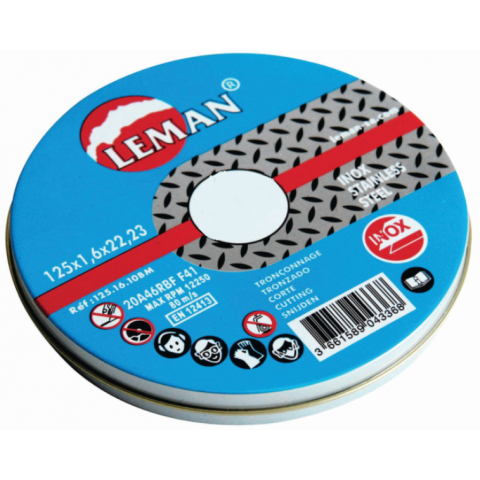 Leman : 10 disques tronçonnage inox 125 x 22 x 1,6 mm - boite métal