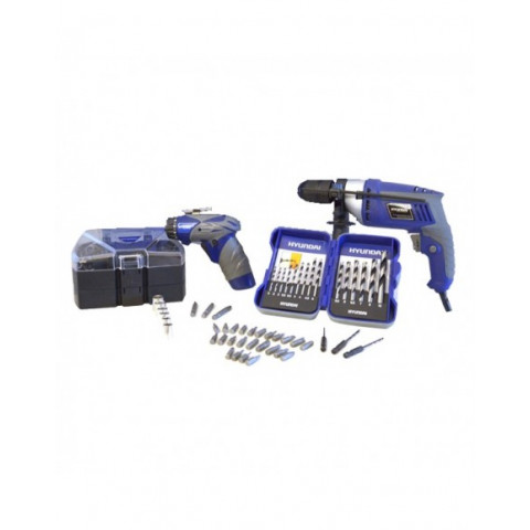 Hyundai perceuse percussion 600w + 15 accessoires + tournevis 4,8v hp6t15