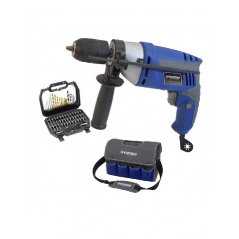 Hyundai perceuse à percussion 600w + coffret 78 accessoires + sac à outils hp600-a78bag