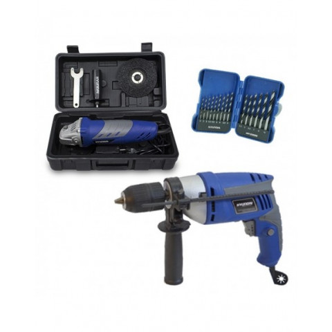 Hyundai hpack8mp meuleuse d'angle  perceuse  coffret 15 mèches