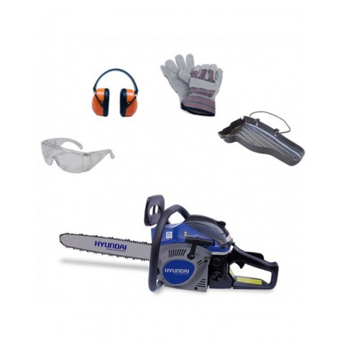 Tronçonneuse thermique 52 cm³ 50 cm - casque anti-bruit, lunettes, gants et support pour transport et stockage - htr52tr