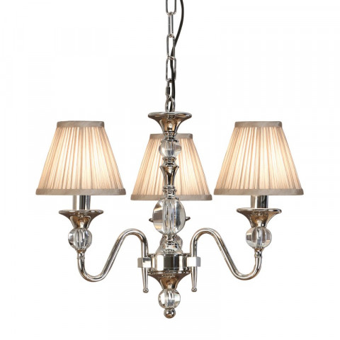 Suspension 3 ampoules polina, nickel et cristal, abat-jour beiges