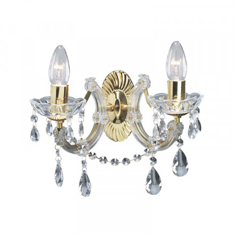 Applique 2 ampoules marie-thérèse, en laiton antique et cristal