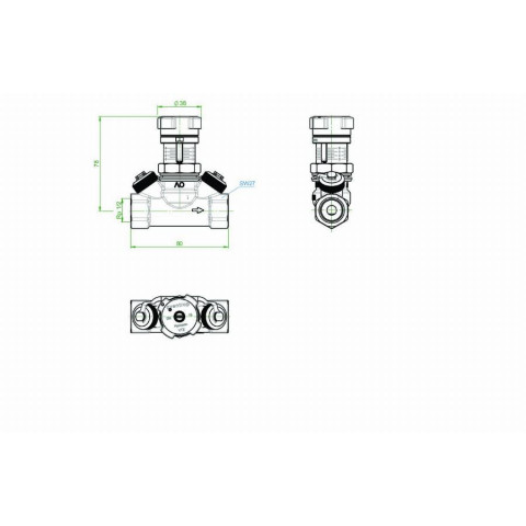Robinet d'équilibrage OVENTROP Hycocon VTZ - PN 16 DN 20, Rp ¾ F, avec prises de pression et robinets de vidange - 1061706