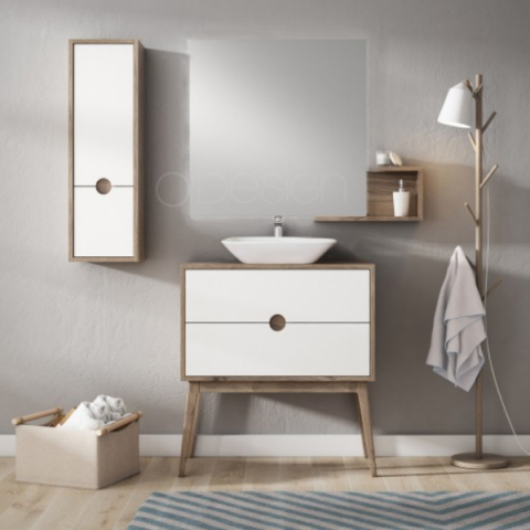 Ensemble meuble à poser 80 cm couleur bois et blanc simple vasque - baltic - 80 cm