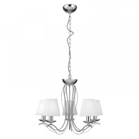 Suspension andretti, en chrome avec 5 abat-jour blancs