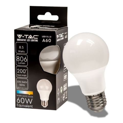 Ampoule LED 8.5W E27 Ampoule A60 blanc chaud 3000K
