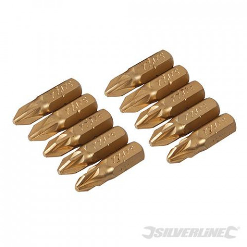 10 embouts dorés Pozidriv PZ2 SILVERLINE 224512