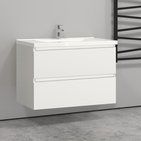 79x44.5x52(l*w*h)cm meuble salle de bain blanc avec 2 tiroirs à une fermeture amortie avec une vasque à suspendre