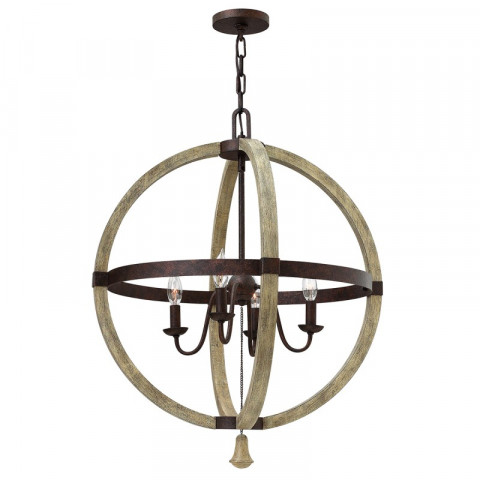 Suspension middlefield, fer et bois, 4 ampoules