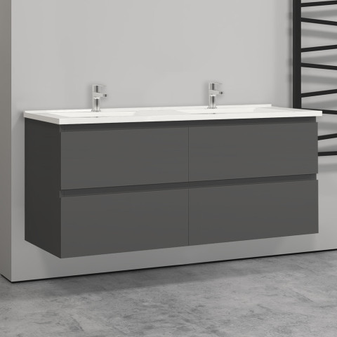 120x46x52(l*w*h)cm meuble salle de bain anthracite avec 4 tiroirs à une fermeture amortie avec deux vasques à suspendre