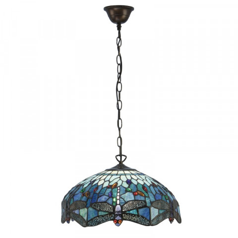 Suspension 41 cm dragonfly blue, verre et métal