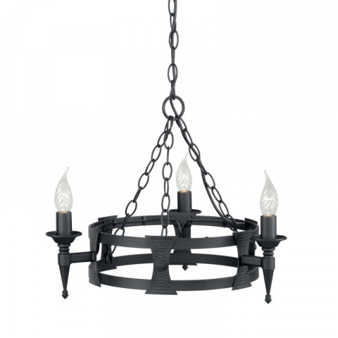 Suspension saxon, fer forgé, noir, 3 ampoules