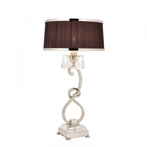 Lampe de table oksana, 61cm, nickel poli, pampilles cristal, abat-jour noir